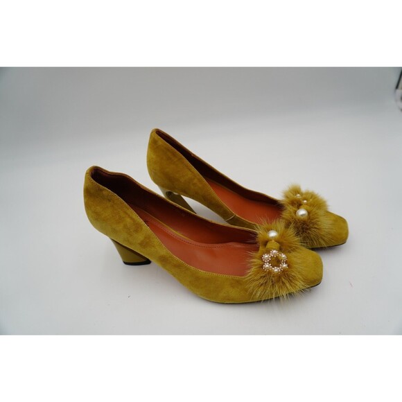 Suede Leather Square Toe Chky Heels Vintage Floral Handmade Pump by Fashion 9.5 - Picture 2 of 11